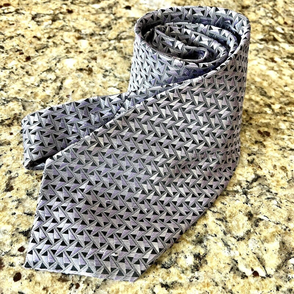 Umberto Frasi Neck Tie Purple Black Silver Geometric Triangle Designer Classic